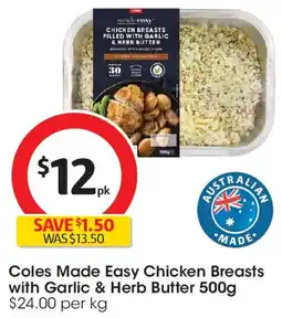 Coles Coles Made Easy Chicken Breasts with Garlic & Herb Butter offer