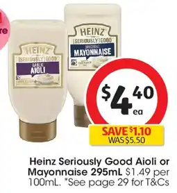 Coles Heinz Seriously Good Aioli or Mayonnaise offer