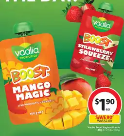 Coles Vaalia Boost Yoghurt Pouch offer
