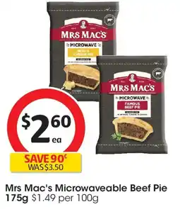 Coles Mrs Mac's Microwaveable Beef Pie offer