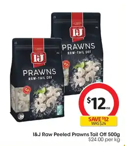 Coles I&J Raw Peeled Prawns Tail Off offer