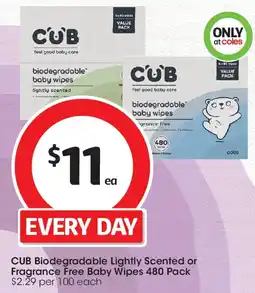 Coles CUB Biodegradable Lightly Scented or Fragrance Free Baby Wipes offer