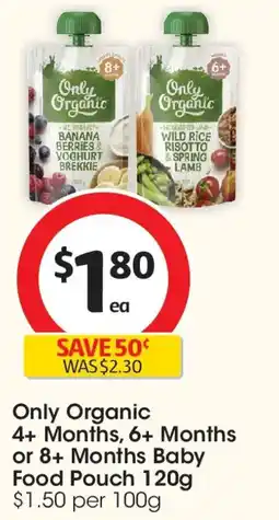 Coles Only Organic 4+ Months, 6+ Months or 8+ Months Baby Food Pouch offer