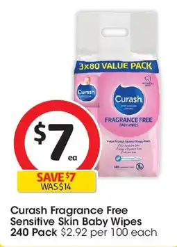 Coles Curash Fragrance Free Sensitive Skin Baby Wipes offer