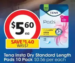 Coles Tena Insta Dry Standard Length Pads offer