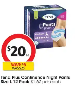 Coles Tena Plus Continence Night Pants Size L offer