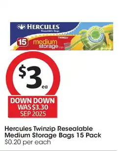 Coles Hercules twinzip resealable medium storage bags offer