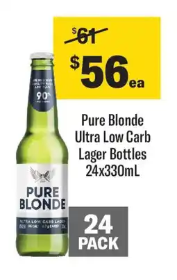 Coles Pure blonde ultra low carb lager bottles offer
