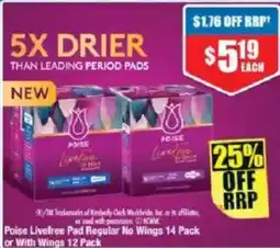 Chemist Warehouse Poise livefree pad regular no wings or with wings offer
