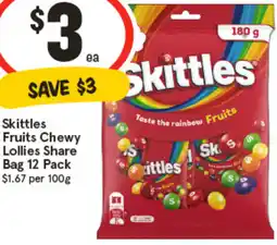 IGA Skittles Fruits Chewy Lollies offer