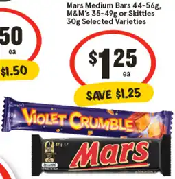 IGA Mars Medium Bars 44-56g, M&M's or Skittles offer