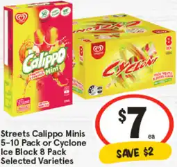 IGA Streets Calippo Minis or Cyclone Ice Block offer
