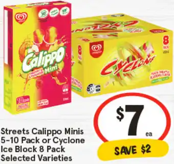 IGA Streets Calippo Minis or Cyclone Ice Block offer