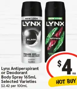 IGA Lynx Antiperspirant or Deodorant Body Spray offer