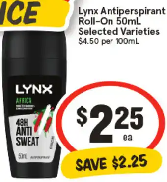IGA Lynx Antiperspirant Roll-On offer