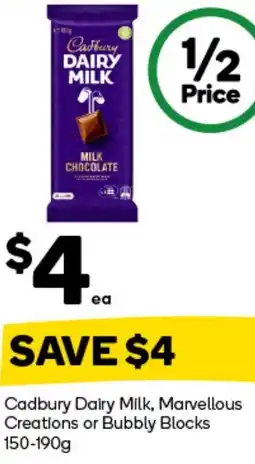 Woolworths Cadbury Dairy Milk, Marvellous Creations or Bubbly Blocks offer