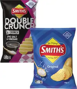 Coles Smith's Crinkle Cut or Double Crunch Potato Chips 150g-170g offer