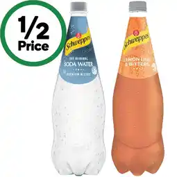 Woolworths Schweppes Soda Water or Mixer Varieties 1.1 Litres offer