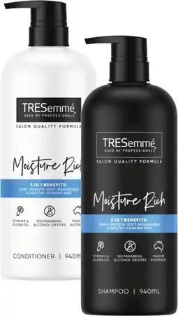 Coles Tresemmé Shampoo or Conditioner 940mL offer