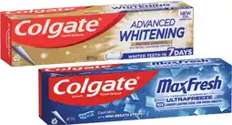 Coles Colgate Advanced Whitening & Tartar or Max Fresh Toothpaste 115g offer