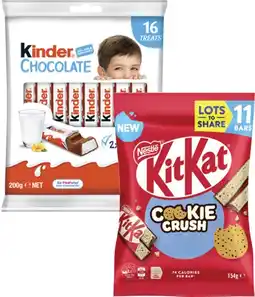 Coles Kinder Chocolate 16 Treat Share Bag 200g or Nestlé Chocolate Fun Size 127g-158g offer