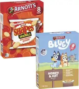 Coles Arnott's Bluey or Shapes Crackers 8 Pack 168g-200g offer