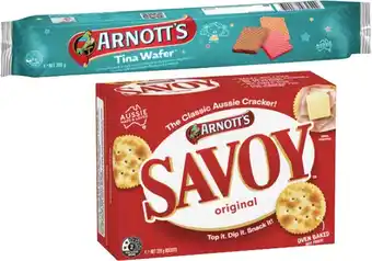 Coles Arnott's Savoy or Tina Wafer Biscuits 200g-225g offer