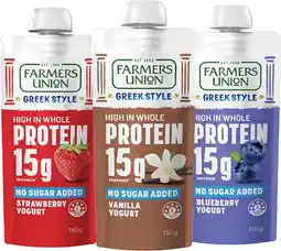 Coles Farmers Union Greek Style Protein No Added Sugar Yogurt Pouch 150g offer