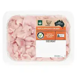 Woolworths Australian Fresh RSPCA Approved Chicken Breast Diced 1 kg – From the Meat Dept offer