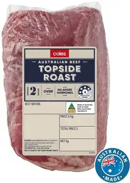 Coles Coles Australian No Added Hormones Beef Roast Topside offer