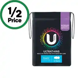 Woolworths U By Kotex Ultrathin or Maxi Pads Pk 6-16 offer