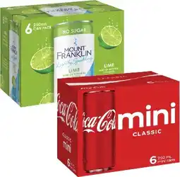 Coles Coca-Cola Soft Drink or Mt Franklin Lightly Sparkling Water 6x250mL offer