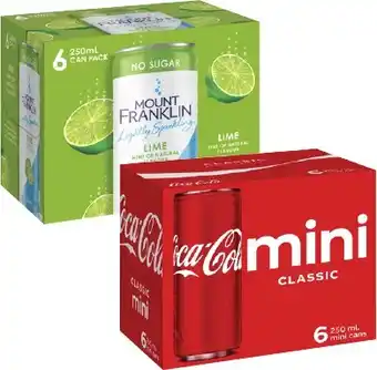 Coles Coca-Cola Soft Drink or Mt Franklin Lightly Sparkling Water 6x250mL offer