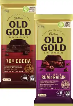 Coles Cadbury Old Gold Block Chocolate 170g-180g offer
