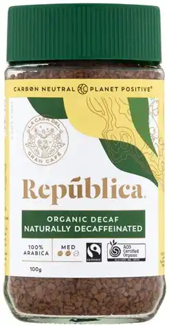 Coles Republica Organic Naturally Decaffeinated Coffee 100g offer