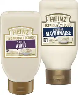 Coles Heinz Seriously Good Aioli or Mayonnaise 295mL offer