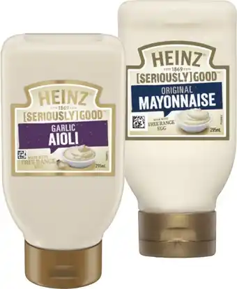 Coles Heinz Seriously Good Aioli or Mayonnaise 295mL offer