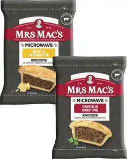 Coles Mrs Mac's Microwaveable Beef Pie 175g offer
