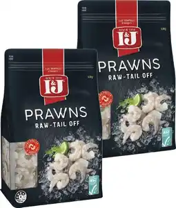 Coles I&J Raw Peeled Prawns Tail Off 500g offer