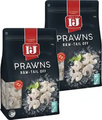 Coles I&J Raw Peeled Prawns Tail Off 500g offer
