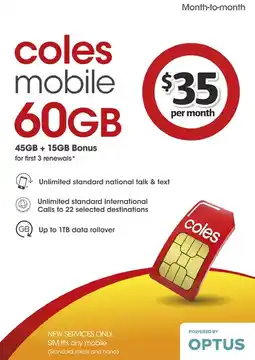 Coles Coles Mobile $35 Month-to-Month SIM offer