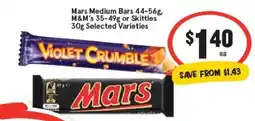 IGA Mars medium bars, m&m's or skittles offer