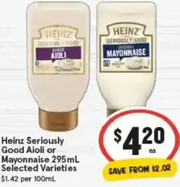 IGA Heinz Seriously Good Aioli or Mayonnaise offer