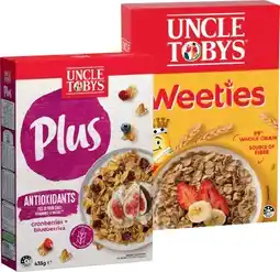 IGA Uncle Tobys Plus Cereal 410‑435g or Weeties 510g Selected Varieties offer