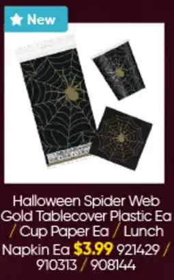 Lombard Halloween Spider Web Gold Tablecover Plastic Ea / Cup Paper Ea/Lunch Napkin Ea offer