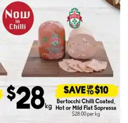 Drakes Bertocchi chilli coated, kg hot or mild flat sopressa offer