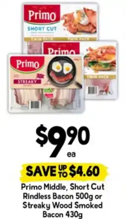 Drakes Primo middle, short cut rindless bacon or streaky wood smoked bacon offer