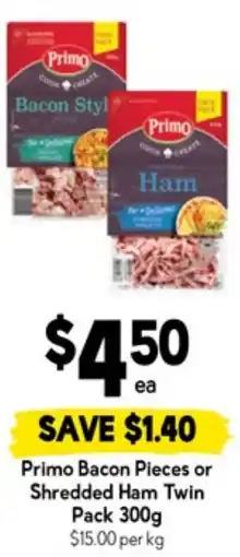 Drakes Primo Bacon Pieces or Shredded Ham Twin Pack offer