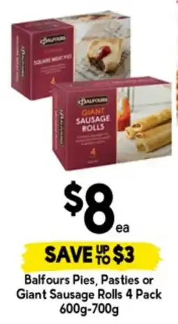 Drakes Balfours pies, pasties or giant sausage rolls offer