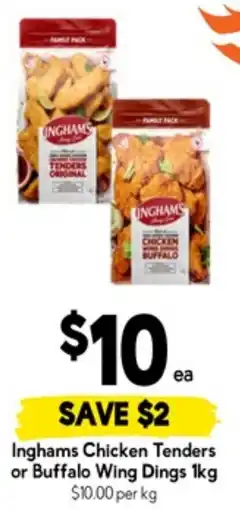 Drakes Inghams chicken tenders or buffalo wing dings offer